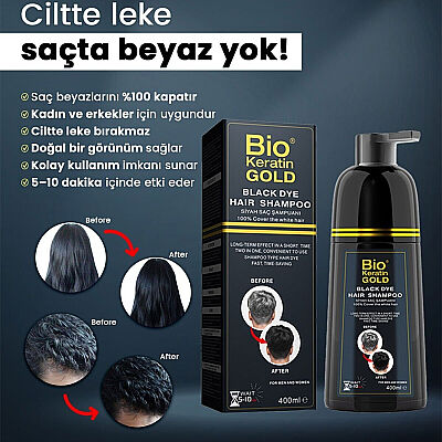 Bio Keratin Gold Siyah Saç Şampuanı 400 ML - 3